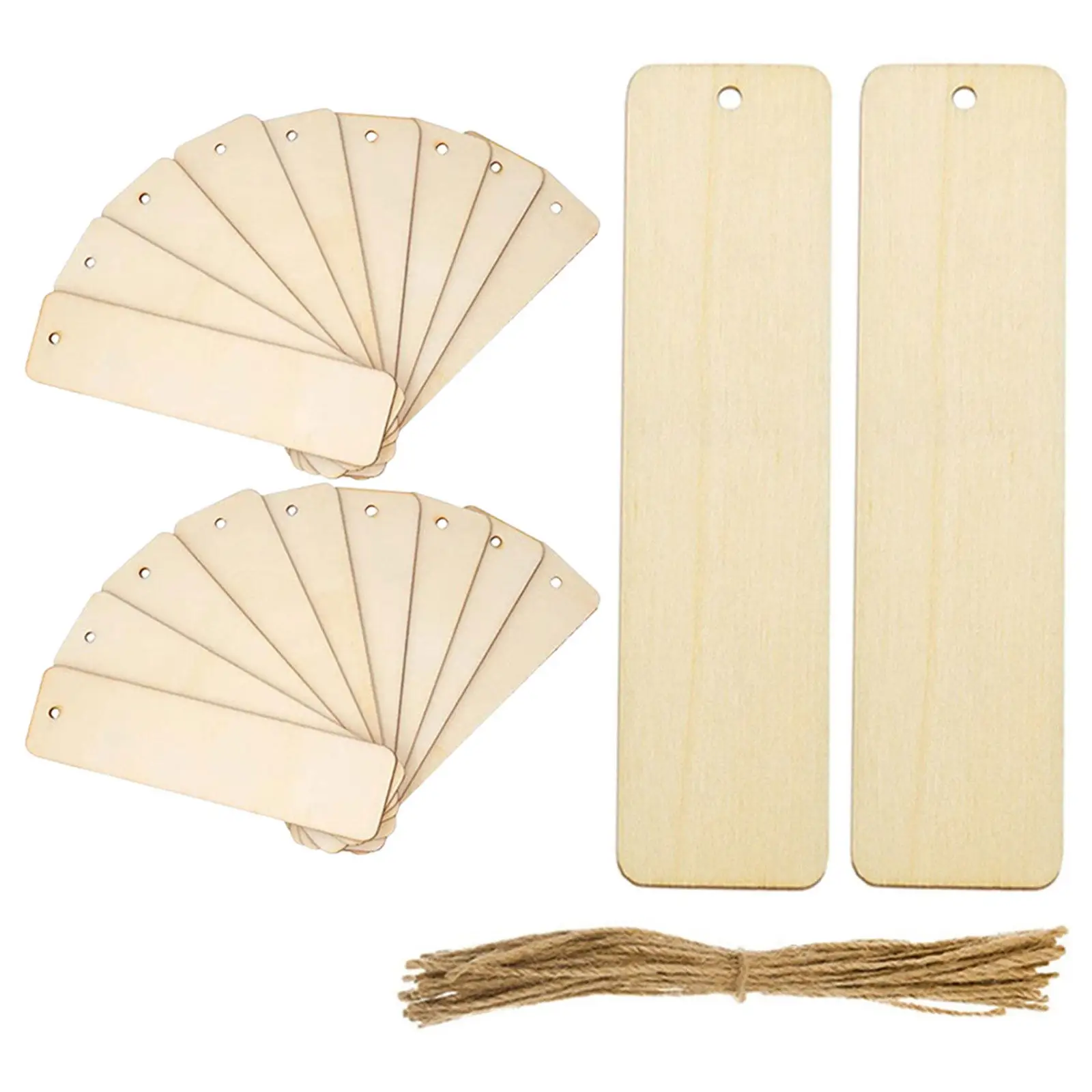 60Sets Wooden Bookmarks Natural Rectangle Wood Blanks 4.7x1.3in DIY Craft Painting Wedding Favor Tags Blank Wood Tags
