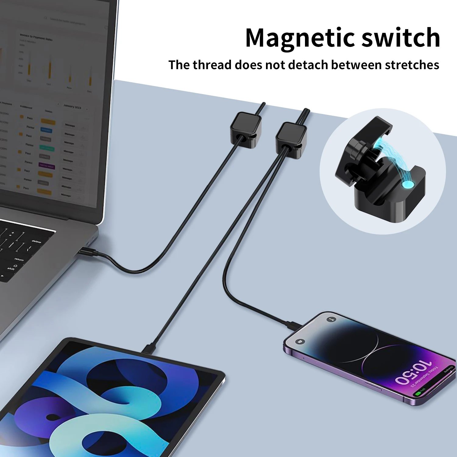Cable Organizer, Cable Management Clips for Desk, Adjustable and Soft, for Phone Charger Cables, 6 Units thumbnail 3