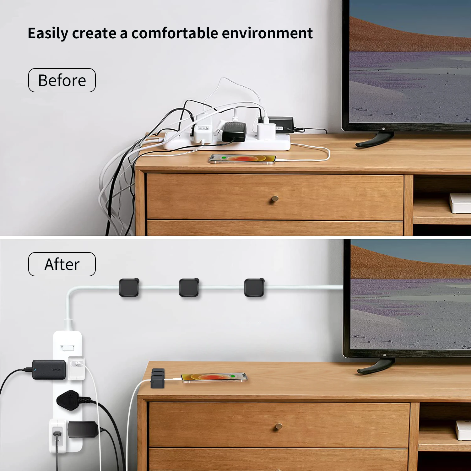 Cable Organizer, Cable Management Clips for Desk, Adjustable and Soft, for Phone Charger Cables, 6 Units thumbnail 5