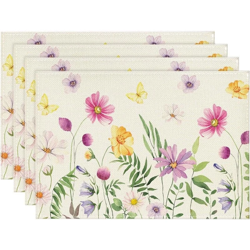 VIKAMA 2/4/6pcs Flower Linen Placemats, Tableware, Restaurant Atmosphere Table Mats Kitchen Dining Table Decoration thumbnail 2