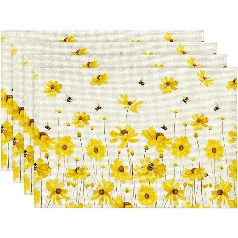 VIKAMA 2/4/6pcs Flower Linen Placemats, Tableware, Restaurant Atmosphere Table Mats Kitchen Dining Table Decoration
