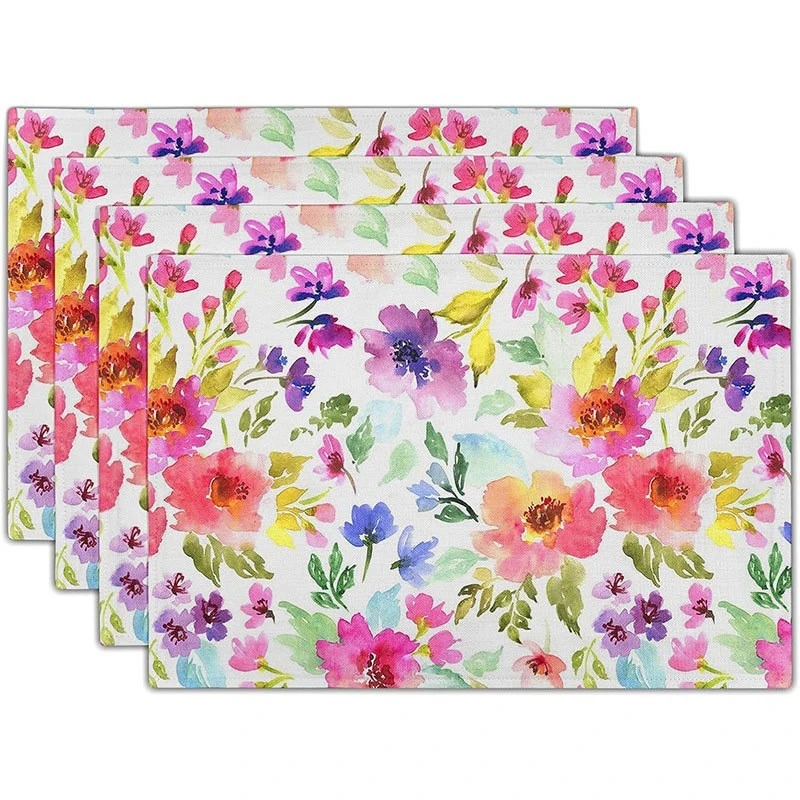 VIKAMA 2/4/6pcs Flower Linen Placemats, Tableware, Restaurant Atmosphere Table Mats Kitchen Dining Table Decoration thumbnail 4