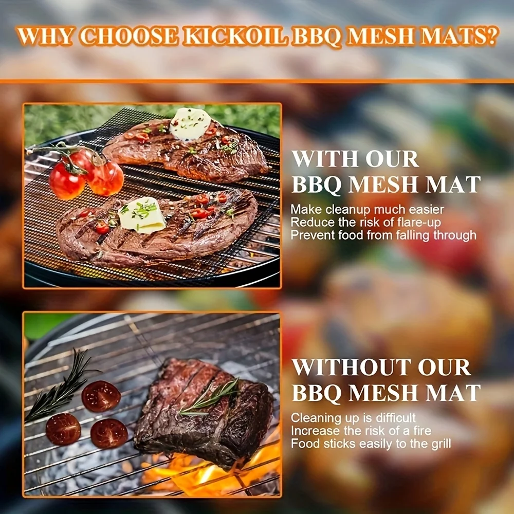 2pcs Teflon Non-Stick Grill Mesh Mats, Reusable BBQ Mats Suitable for Outdoor , Cooking Meat, Fish, Steak, And Vegetables thumbnail 4