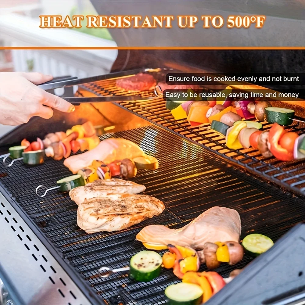 2pcs Teflon Non-Stick Grill Mesh Mats, Reusable BBQ Mats Suitable for Outdoor , Cooking Meat, Fish, Steak, And Vegetables thumbnail 3