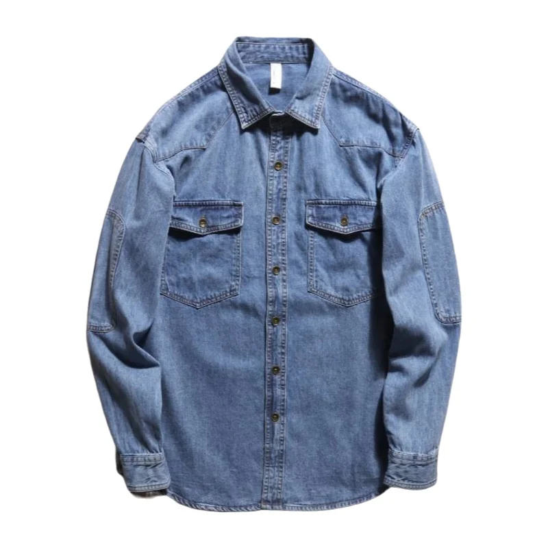 Washed Denim Long Sleeve Men's Shirt Jacket Loose Fit Spring Autumn New 2026 Trendy Brand Lightweight Couple's Top thumbnail 6