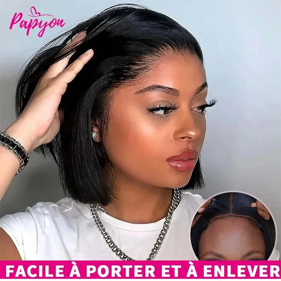 Short Bob Wigs Straight Glueless Wig Ready To Wear Human Hair Wigs Pre Cut 4x4 Elastic Drawstring Upgraded No Glue Lace Air Wig thumbnail 2