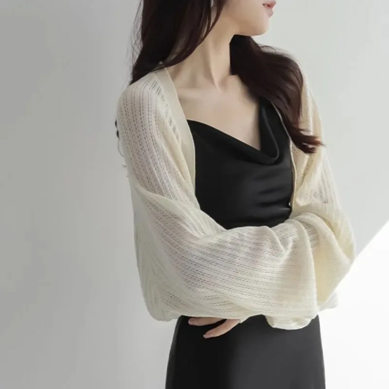 French Ice Silk Knitted Sun-Proof Cardigan Top Women's Summer Thin Jacket Waistcoat Suspender Skirt Shawl Outer Match Blouse thumbnail 5