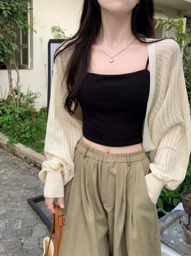 French Ice Silk Knitted Sun-Proof Cardigan Top Women's Summer Thin Jacket Waistcoat Suspender Skirt Shawl Outer Match Blouse thumbnail 4