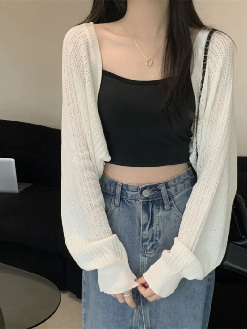 French Ice Silk Knitted Sun-Proof Cardigan Top Women's Summer Thin Jacket Waistcoat Suspender Skirt Shawl Outer Match Blouse thumbnail 3