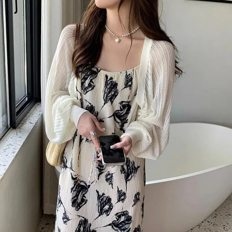 French Ice Silk Knitted Sun-Proof Cardigan Top Women's Summer Thin Jacket Waistcoat Suspender Skirt Shawl Outer Match Blouse thumbnail 5