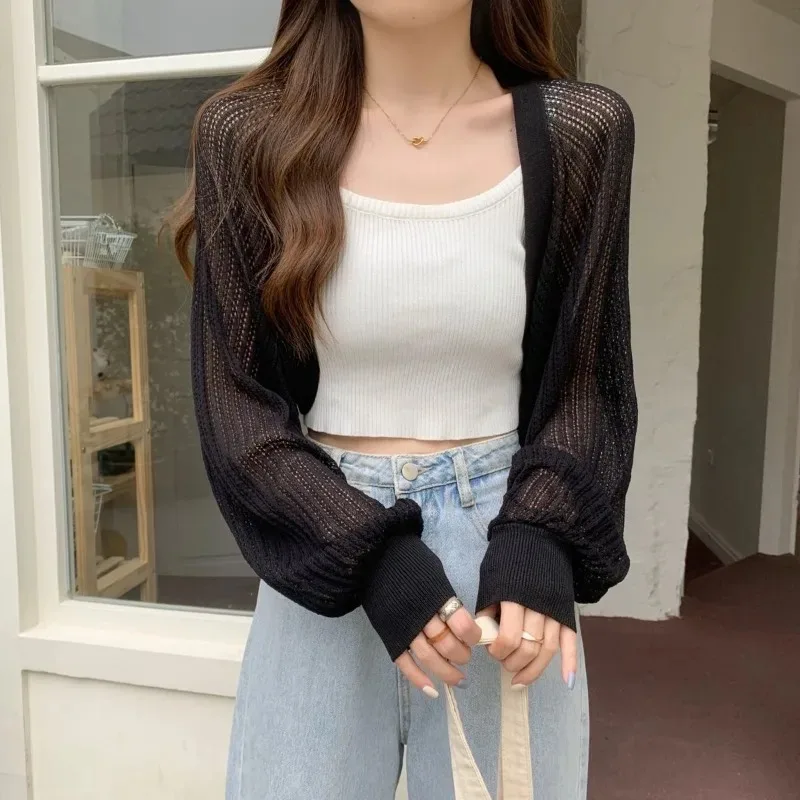 French Ice Silk Knitted Sun-Proof Cardigan Top Women's Summer Thin Jacket Waistcoat Suspender Skirt Shawl Outer Match Blouse thumbnail 3