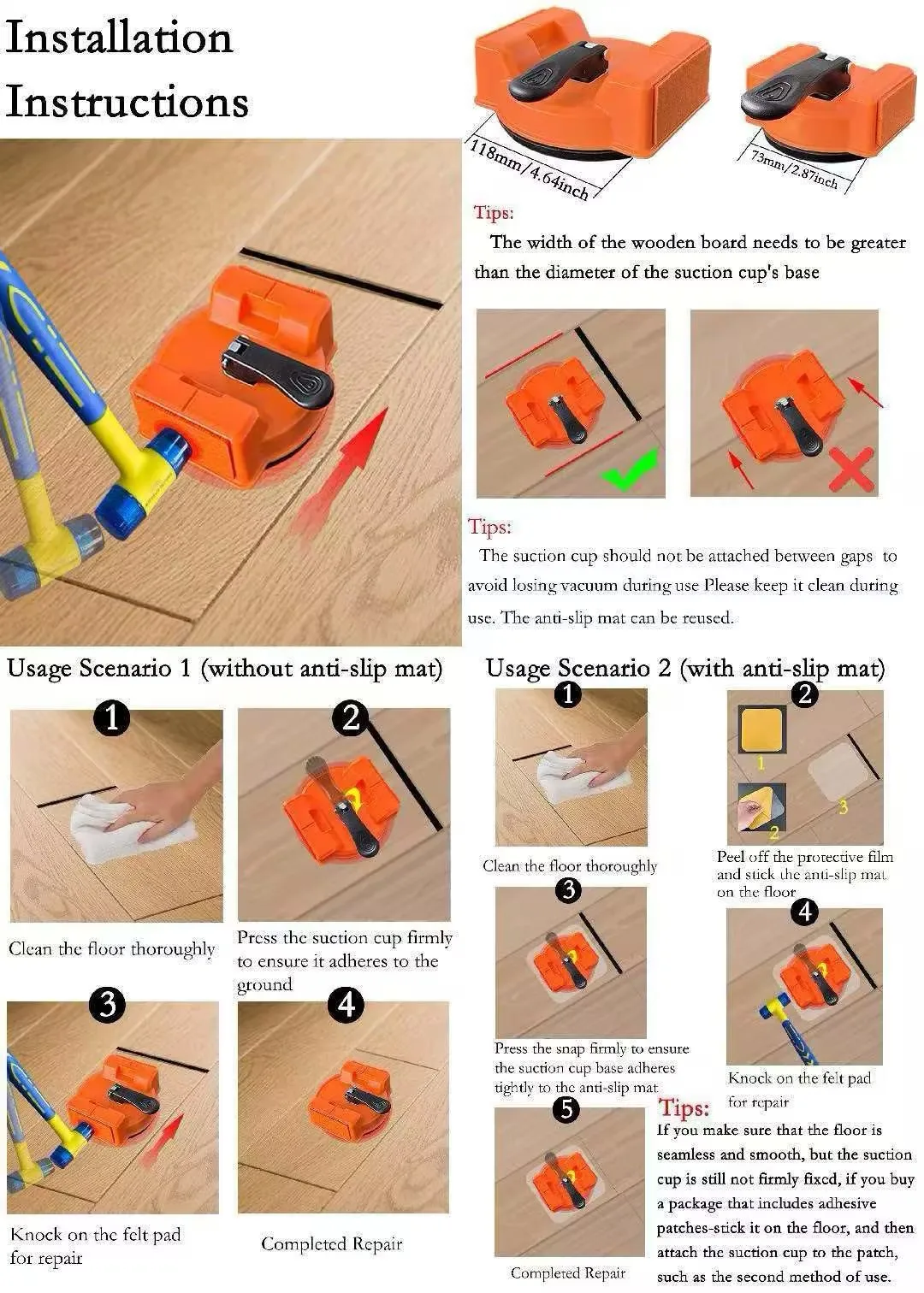 1PC S/M Floor Gap Repair Suction Cup Tool Wood Tile Vinyl Floor Crack Repair Tool Floor Gap Fixer Household Decoration Accessory thumbnail 5