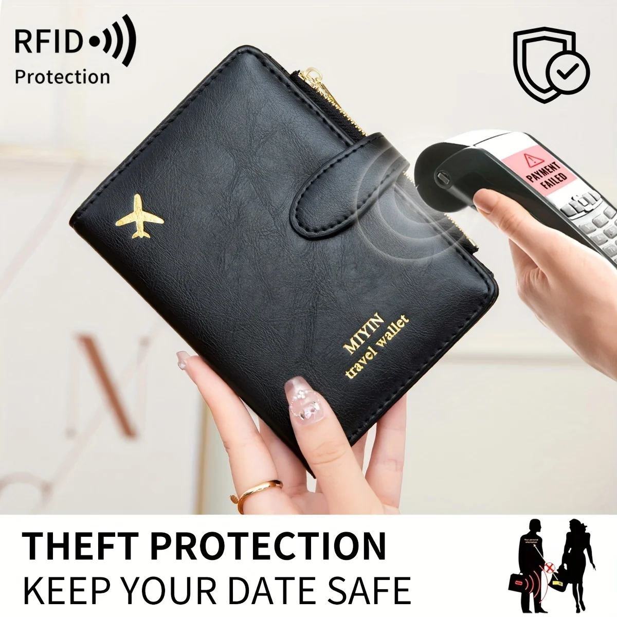Shielded Passport Clip Wallet - Fashionable Pink Travel Organizer with Multiple Card Slot, Coin Pocket and Zipper Closure thumbnail 3
