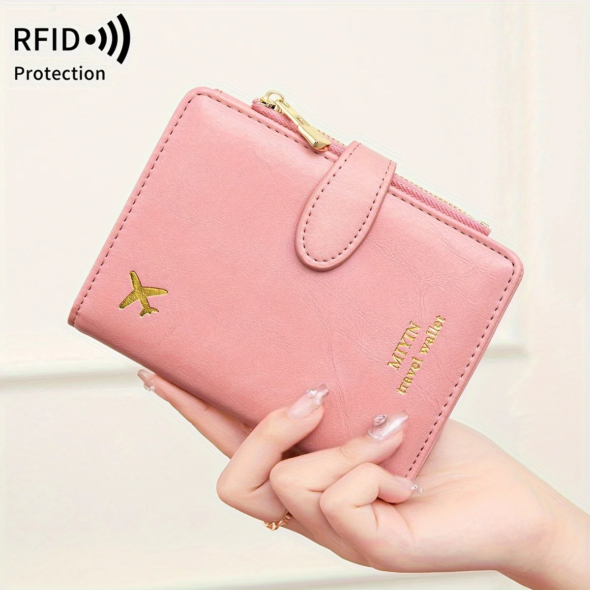 Shielded Passport Clip Wallet - Fashionable Pink Travel Organizer with Multiple Card Slot, Coin Pocket and Zipper Closure thumbnail 4