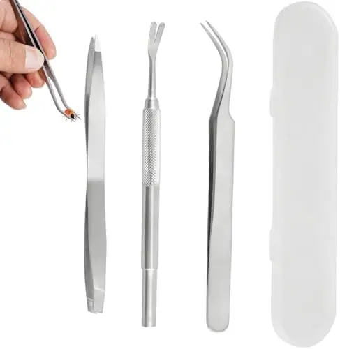 1Set Portable Tick Removal Tweezers Professional Painless Tick Remover Tool for Dogs Cats Pets Human Tick Extractor Accessories