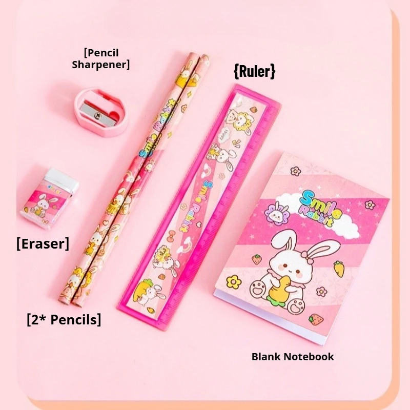 Cartoon Stationery Set 6 Pcs Cute Pencil Ruler Eraser Notebook Set for Kids Students School Gift thumbnail 5
