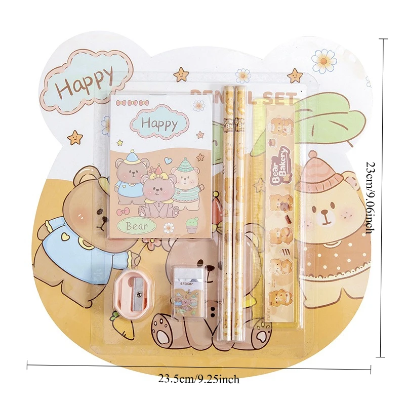 Cartoon Stationery Set 6 Pcs Cute Pencil Ruler Eraser Notebook Set for Kids Students School Gift thumbnail 6