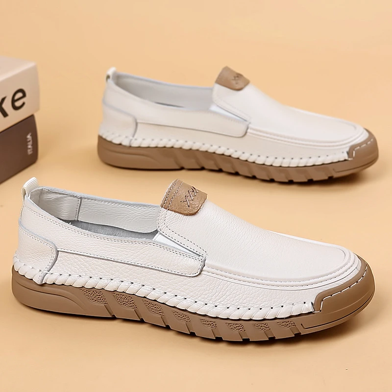 Mens Genuine Leather Loafers Soft Moccasin Shoes Breathable Slip On Driving Shoes Comfortable Casual Footwear For Summer Daily thumbnail 3