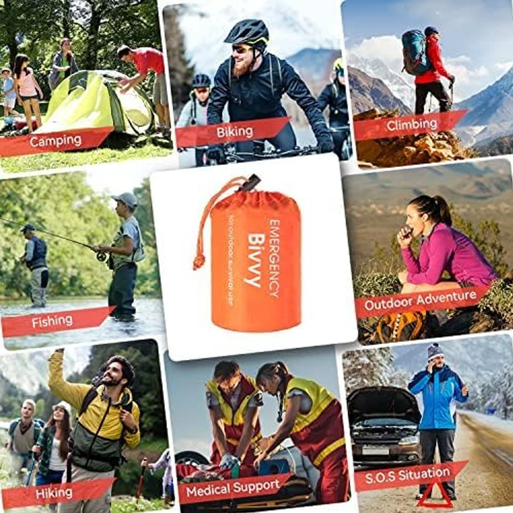 Emergency Sleeping Bag Survival Blanket Thermal Mylar Bivy Sack Lightweight Waterproof Portable Shelter For Camping Hiking thumbnail 6