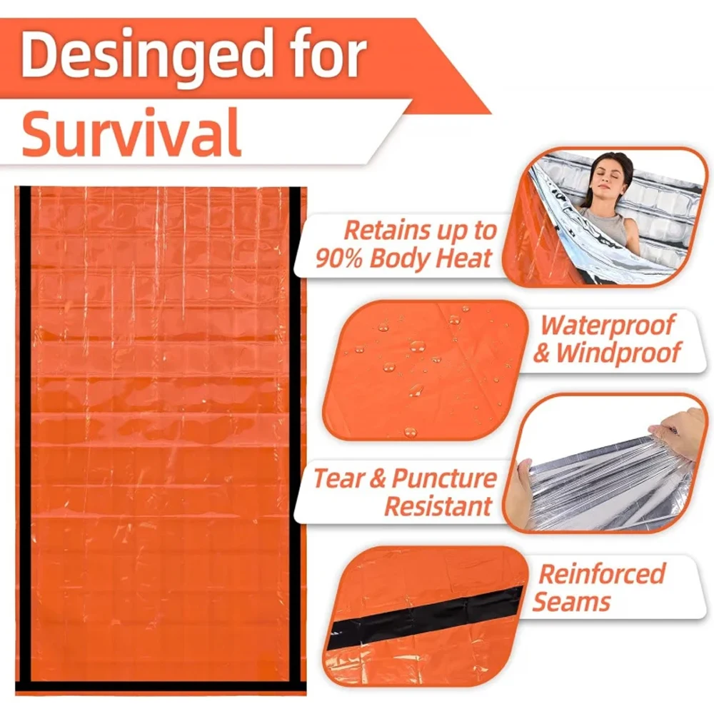 Emergency Sleeping Bag Survival Blanket Thermal Mylar Bivy Sack Lightweight Waterproof Portable Shelter For Camping Hiking thumbnail 5