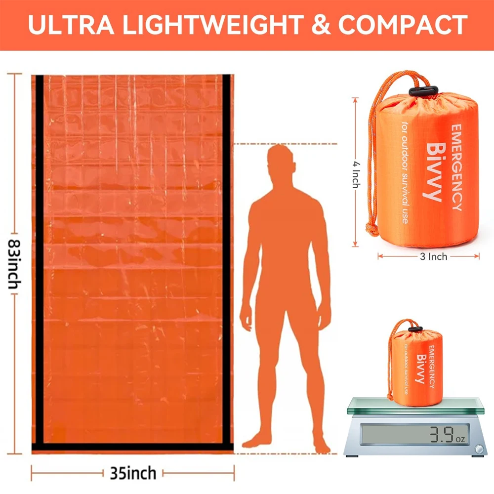 Emergency Sleeping Bag Survival Blanket Thermal Mylar Bivy Sack Lightweight Waterproof Portable Shelter For Camping Hiking thumbnail 4
