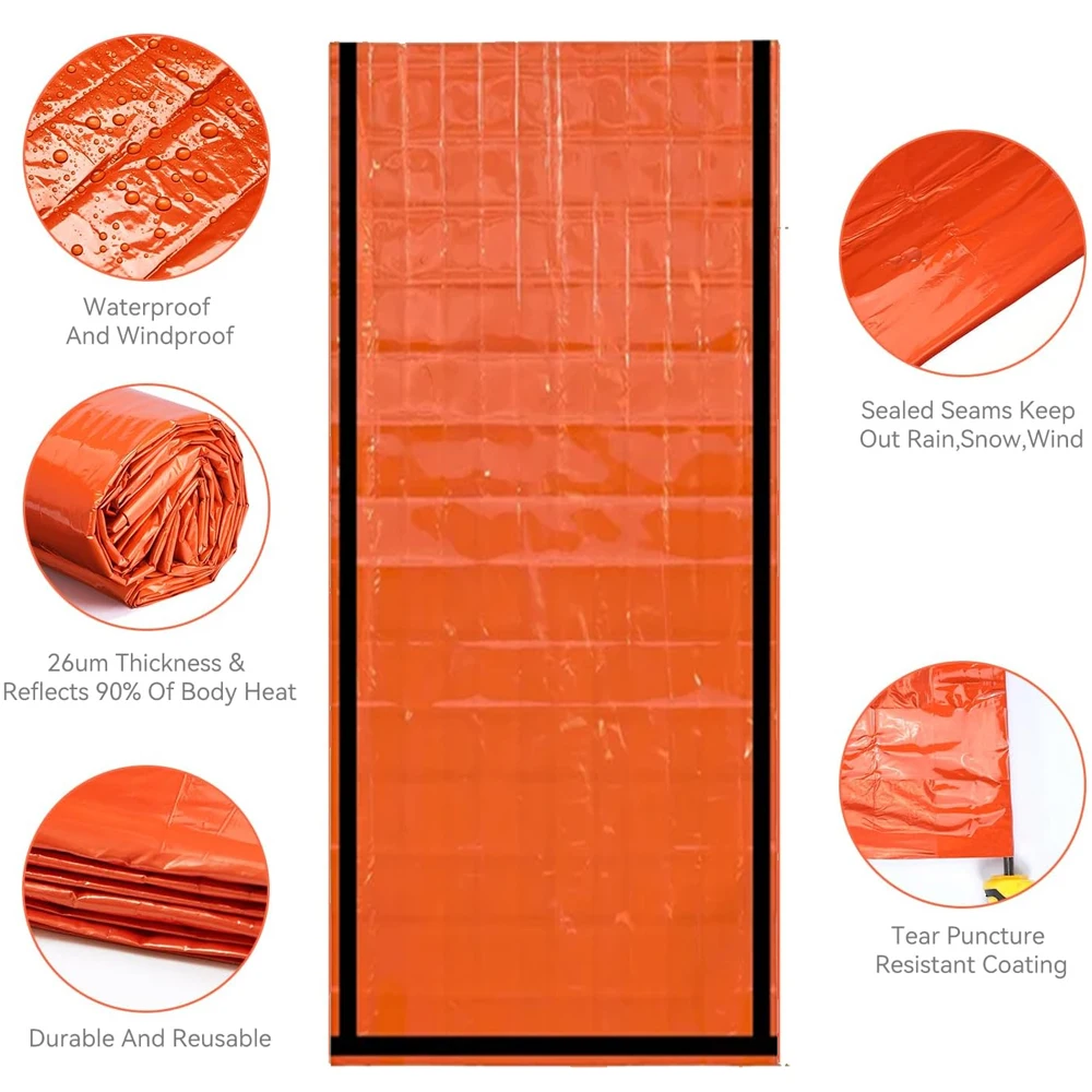 Emergency Sleeping Bag Survival Blanket Thermal Mylar Bivy Sack Lightweight Waterproof Portable Shelter For Camping Hiking thumbnail 3
