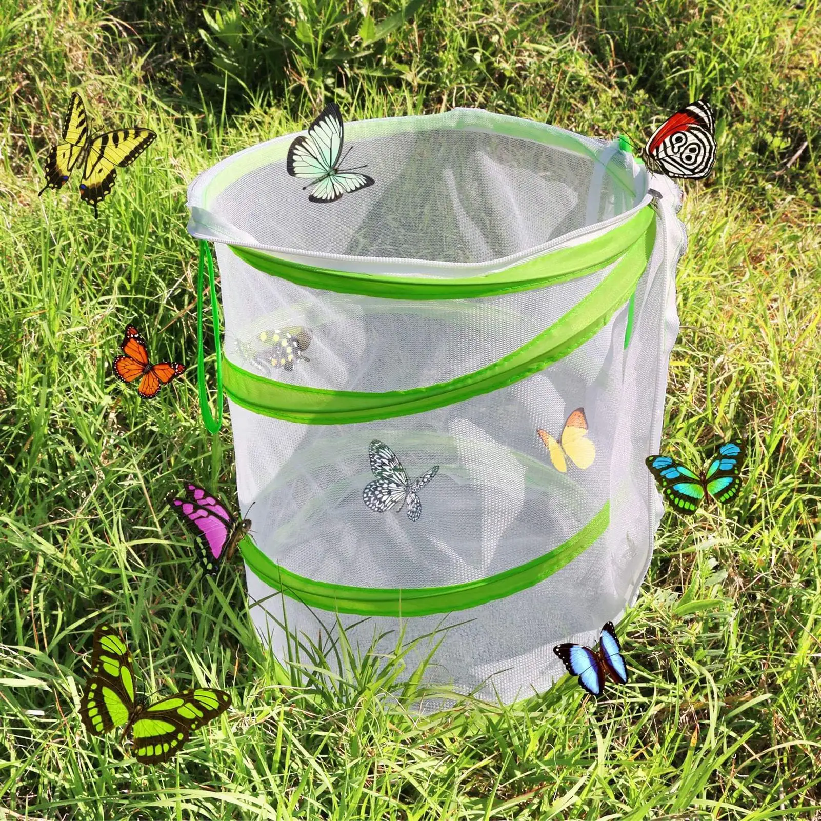 Folding Insect Mesh Cage Butterfly Dragonfly Mantis Breathable Habitat Cage Cylindrical Breeding Feeding Container Catching Cage thumbnail 4
