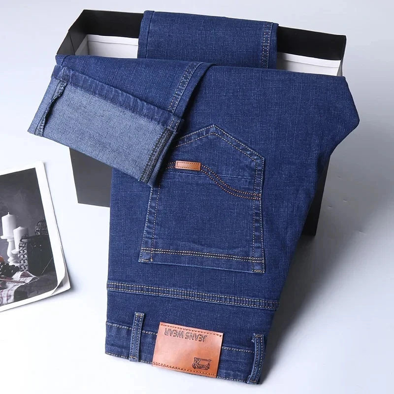 Men's Casual Straight Stretch Jeans 2025 Spring Autumn New Classic Blue Black Work Denim Trousers Fashion Male Brand Clothing thumbnail 4