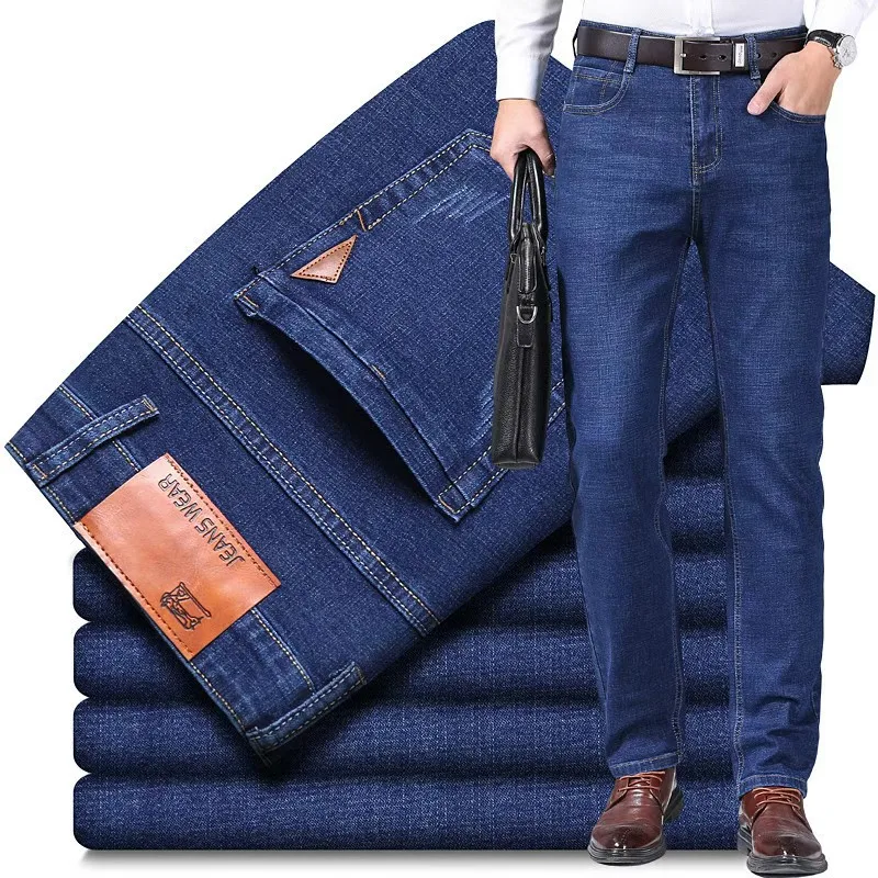Men's Casual Straight Stretch Jeans 2025 Spring Autumn New Classic Blue Black Work Denim Trousers Fashion Male Brand Clothing thumbnail 6