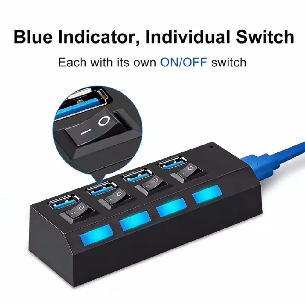 High Speed 4/7 Ports USB HUB 2.0 Adapter Expander Multi USB Splitter Multiple Extender with LED Lamp Switch for PC Laptop thumbnail 2
