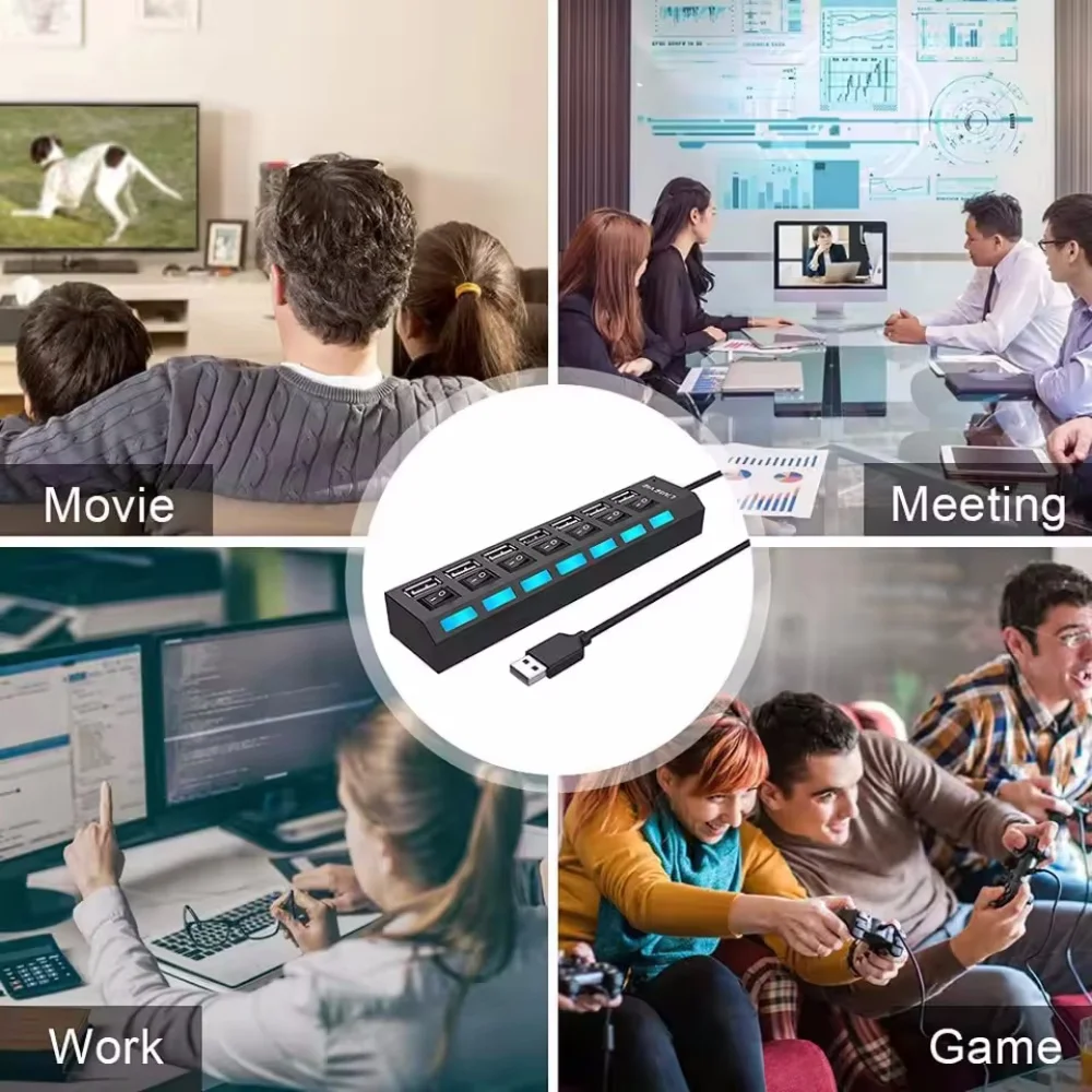High Speed 4/7 Ports USB HUB 2.0 Adapter Expander Multi USB Splitter Multiple Extender with LED Lamp Switch for PC Laptop thumbnail 6