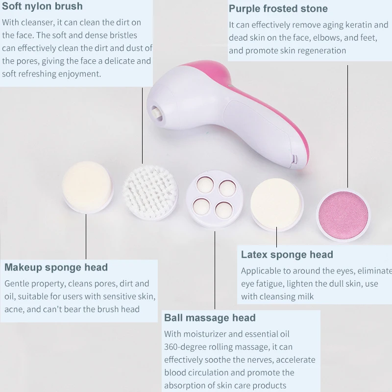 5 IN 1 Face Cleansing Brush Wash Machine Spa Skin Care Massager Blackhead Cleaning Electric Facial Cleaner Facial Cleanser Tool thumbnail 4