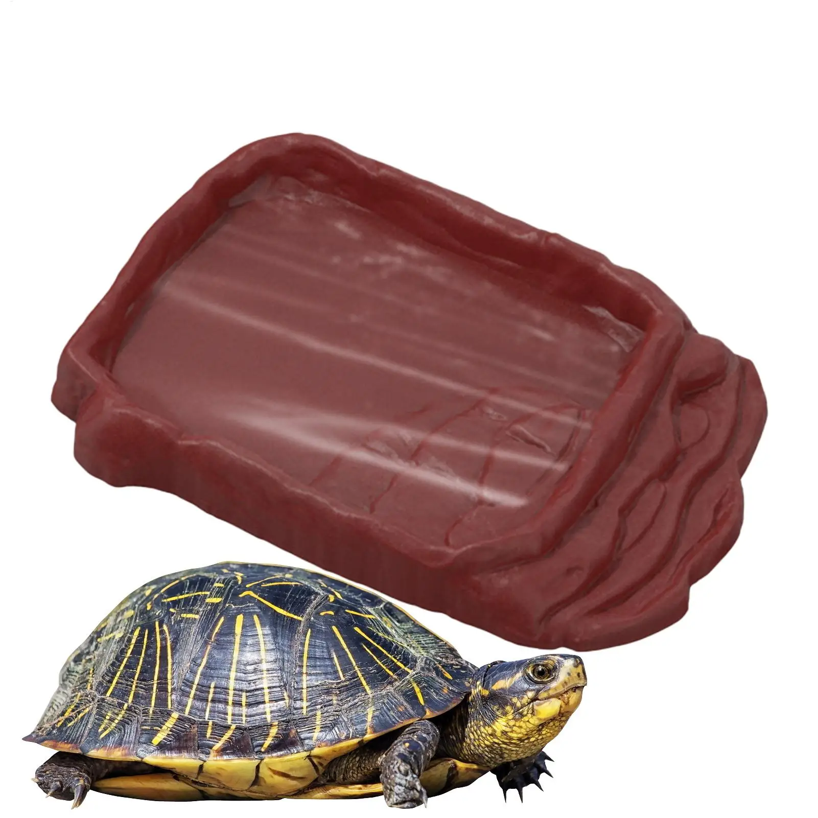 Turtle Water Dish With Anti-Slip Imitation Rock Ladders Food Water Bowl For Bearded Dragon Lizards Gecko Small Pet Supplies