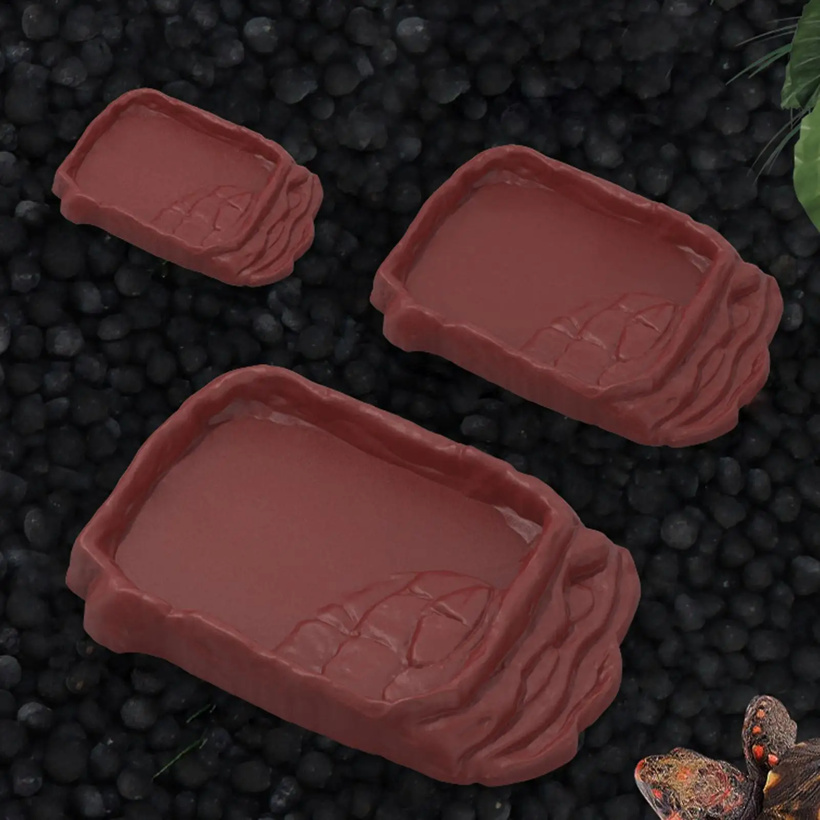 Turtle Water Dish With Anti-Slip Imitation Rock Ladders Food Water Bowl For Bearded Dragon Lizards Gecko Small Pet Supplies thumbnail 2