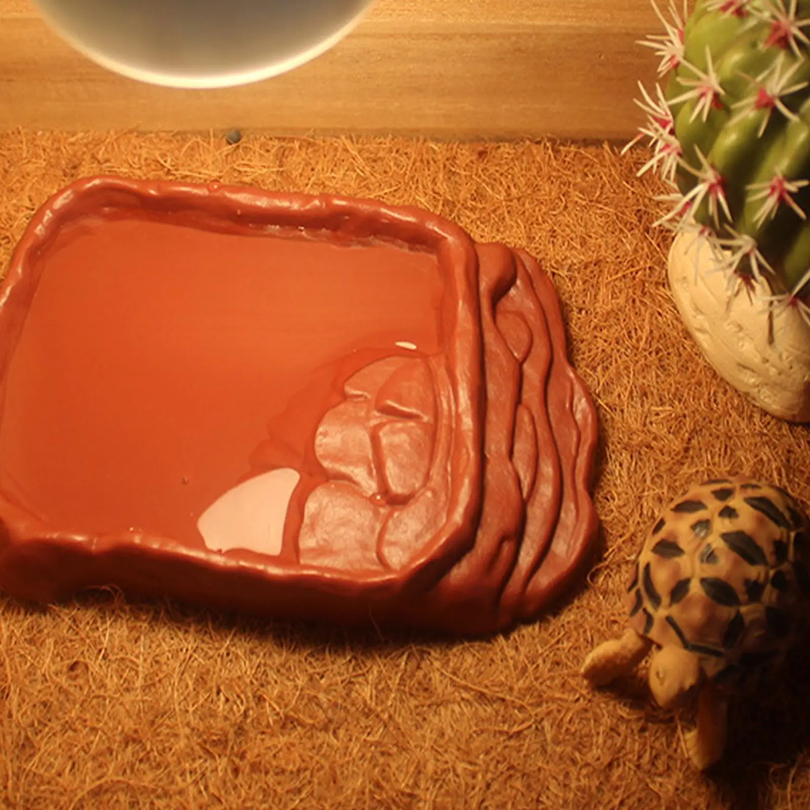 Turtle Water Dish With Anti-Slip Imitation Rock Ladders Food Water Bowl For Bearded Dragon Lizards Gecko Small Pet Supplies thumbnail 3