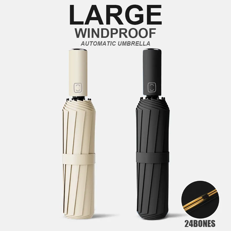 2026 24 Bone Solid Automatic Umbrella Large Canopy UV Protection Windproof Rainproof Outdoor Travel Sunshade Portable Parasol thumbnail 2