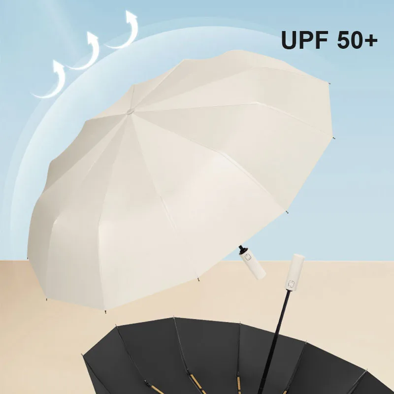 2026 24 Bone Solid Automatic Umbrella Large Canopy UV Protection Windproof Rainproof Outdoor Travel Sunshade Portable Parasol thumbnail 6