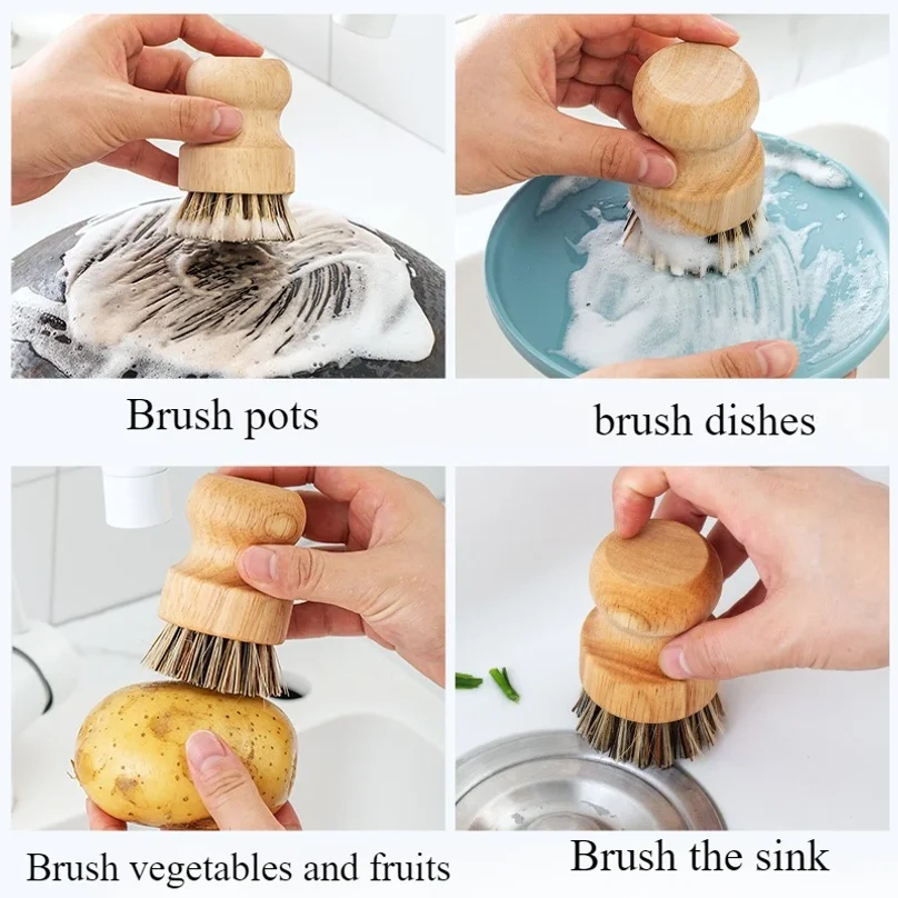 2pcs/set Kitchen Cleaning Brush Wooden Dish Brush with Natural Sisal and Coconut Durable Portable Eco Friendly Zero Waste thumbnail 3