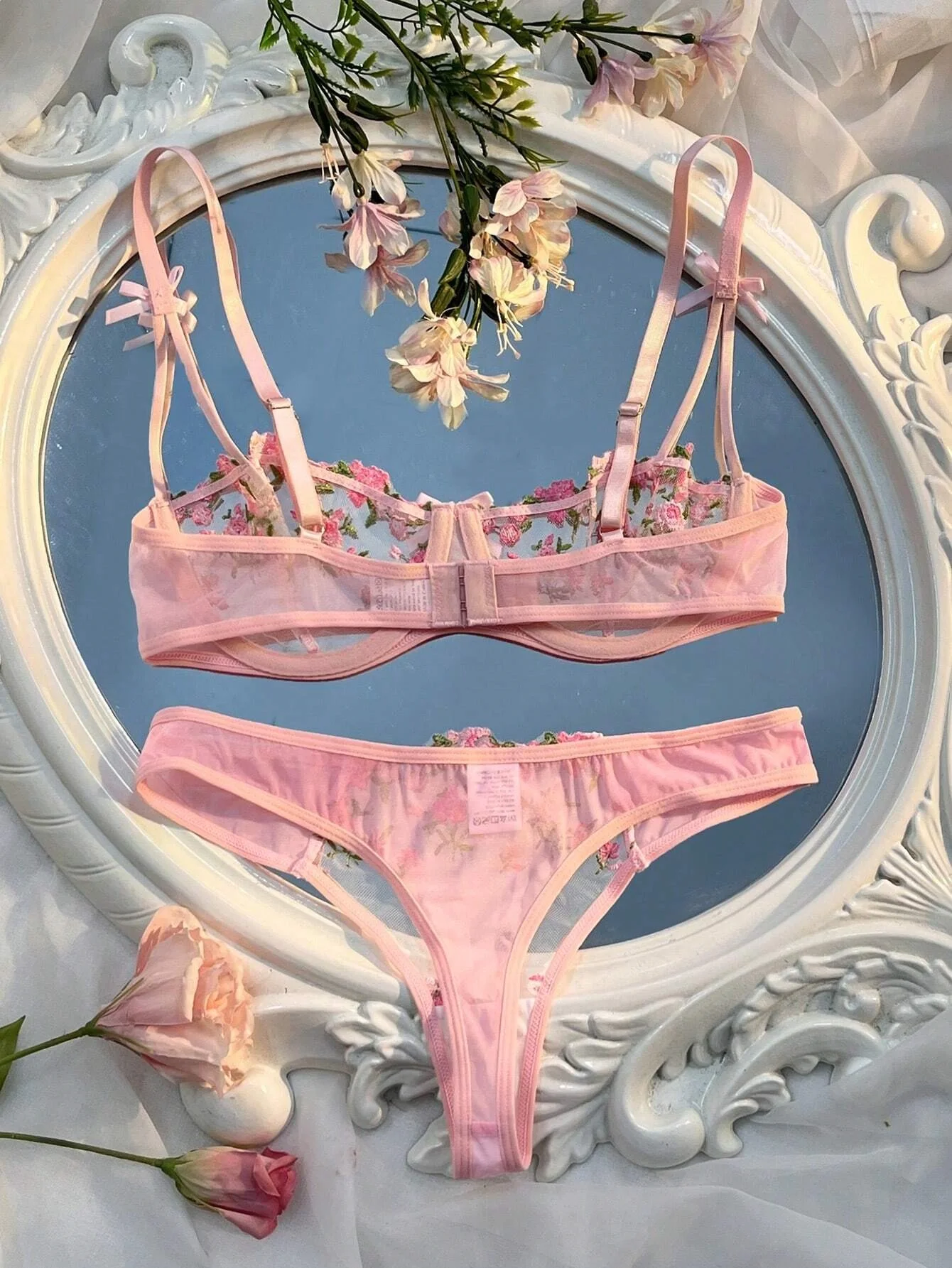 New Pink Bra Women Lingerie Set Ladies Embroidery Floral Bras Underwear Sets thumbnail 4