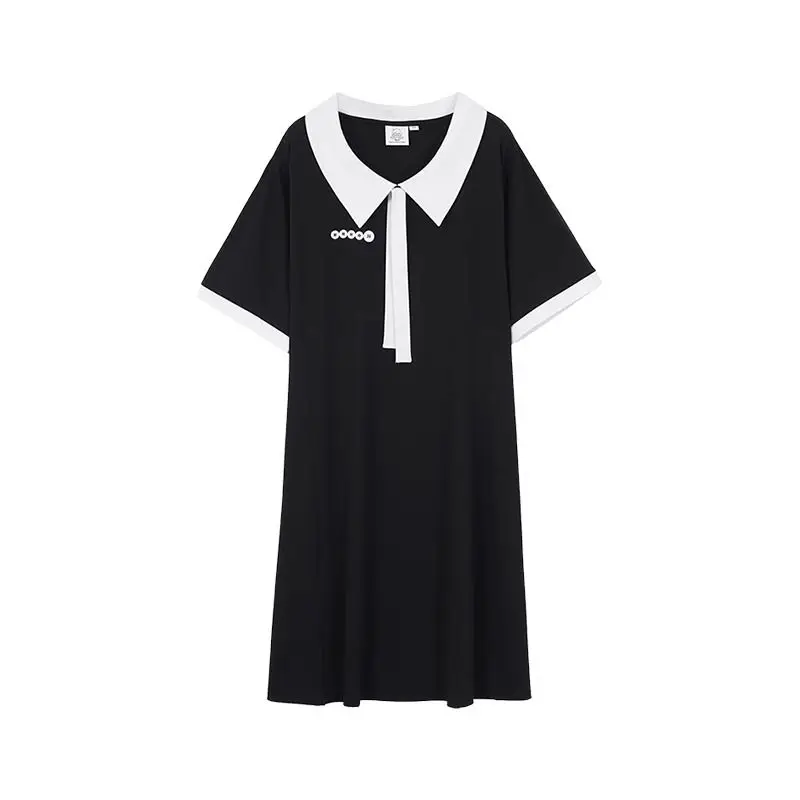 Plus Size Contrast Patchwork Street Casual T Shirt Dress New Summer Short Sleeve Loose Korean Dresses Lazy Trend Women Clothing