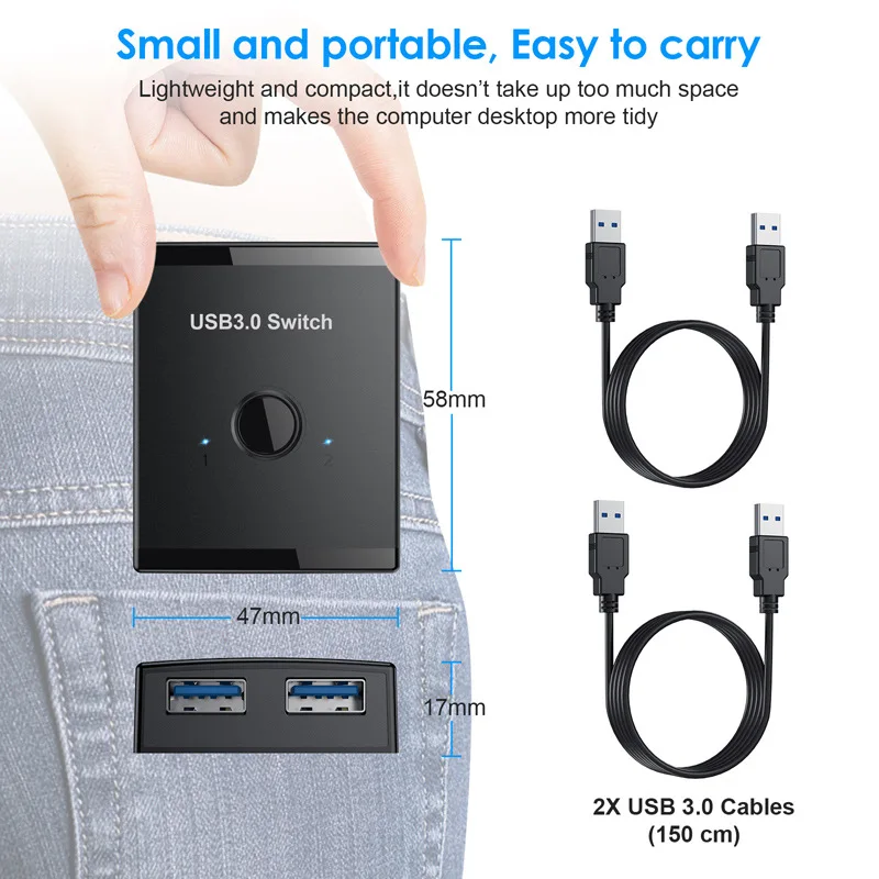 USB3.0 Switch 1x2/2x1 USB Hub Bidirectional USB3.0 Switcher USB 3.0 Extender Shared Controller for PC  Computer Notebook thumbnail 4