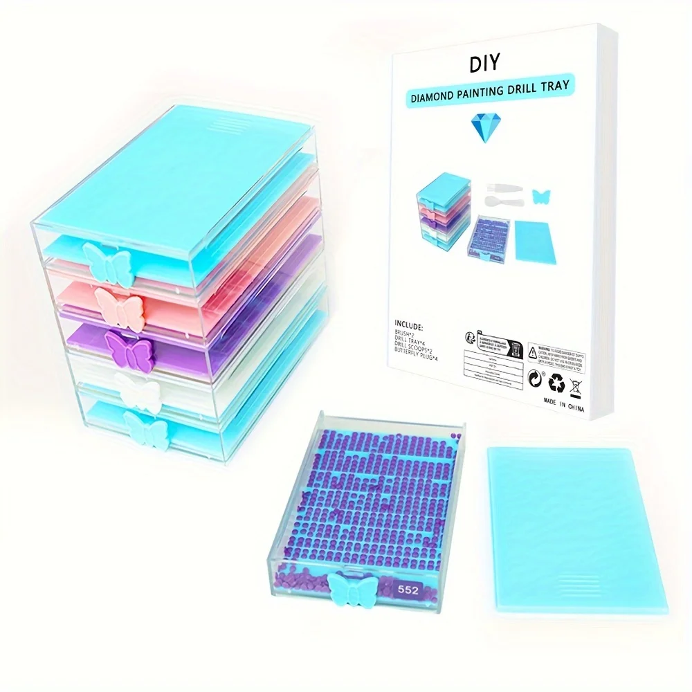 4pcs/Box Diamond Painting Tool Tray Kits Drill Box Funnel Screen Drilling Disc Dividing Disc Diamond Moasic Pen Nail Art Beading thumbnail 2