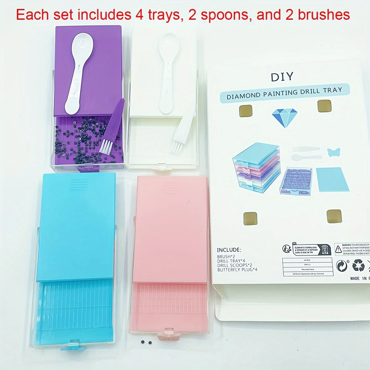 4pcs/Box Diamond Painting Tool Tray Kits Drill Box Funnel Screen Drilling Disc Dividing Disc Diamond Moasic Pen Nail Art Beading thumbnail 3