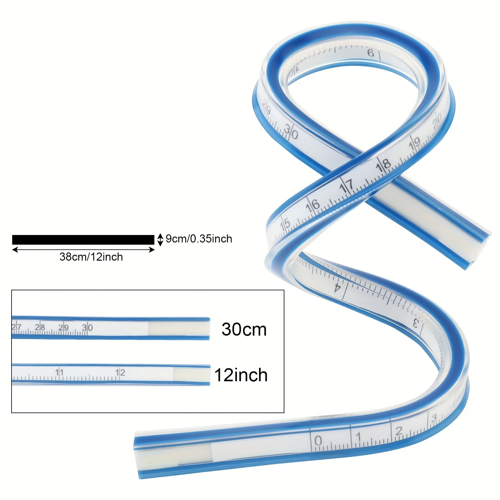 1pc Flexible Curve Ruler for Drawing & Design - Dual Scale Multi-Functional Plastic Tool for Office & School Use thumbnail 5