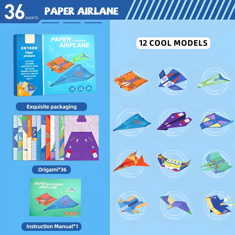 36Pcs Children Origami Paper Planes Folding DIY Full Color Handicraft Toy Aircraft Educational Toy Birthday Gift Party Favors thumbnail 2