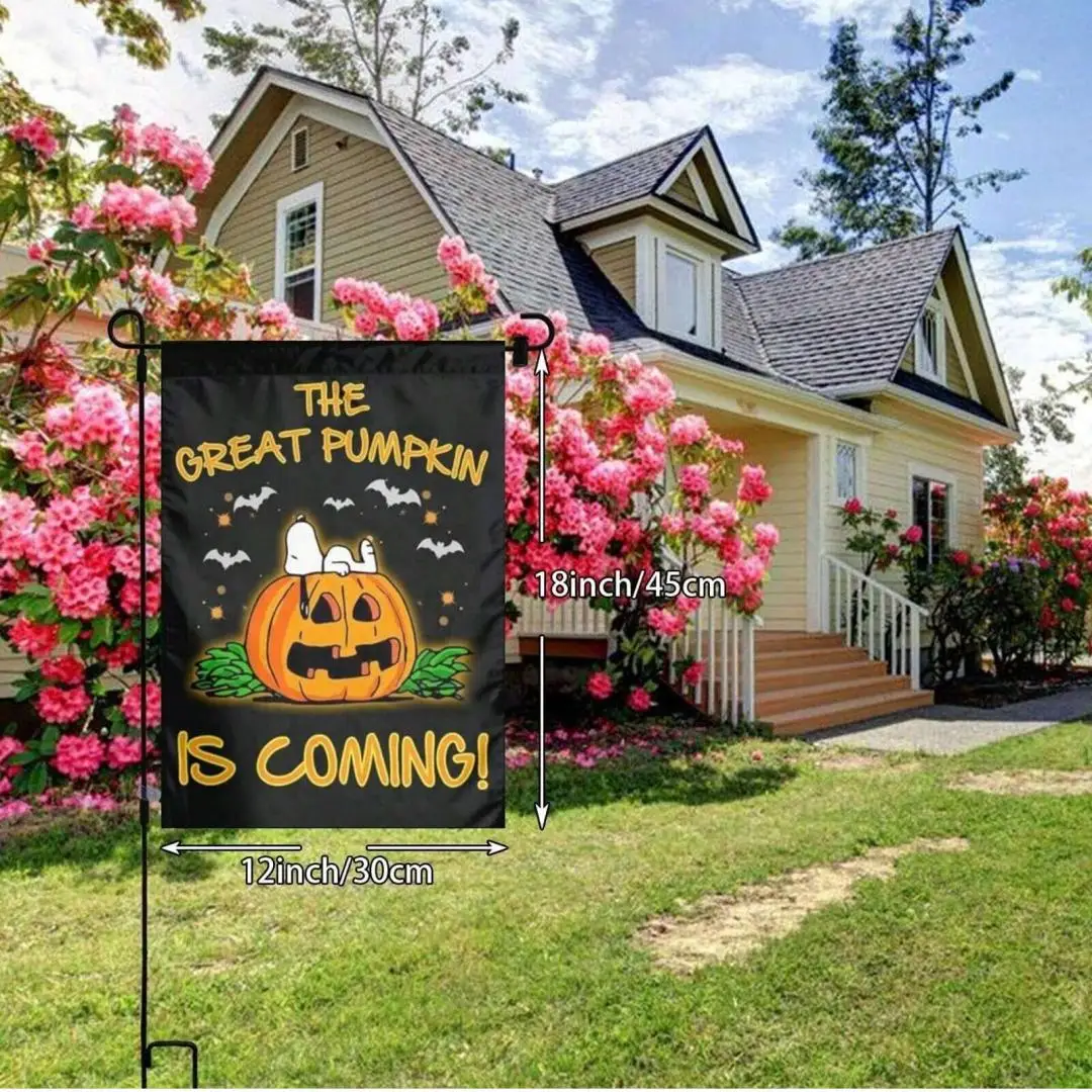 Garden Flags - Double-Sided Printed Pumpkin Ghost Outdoor Patio Decor, Holiday Yard Banner, Easy to Hang, Pole Not Included thumbnail 3