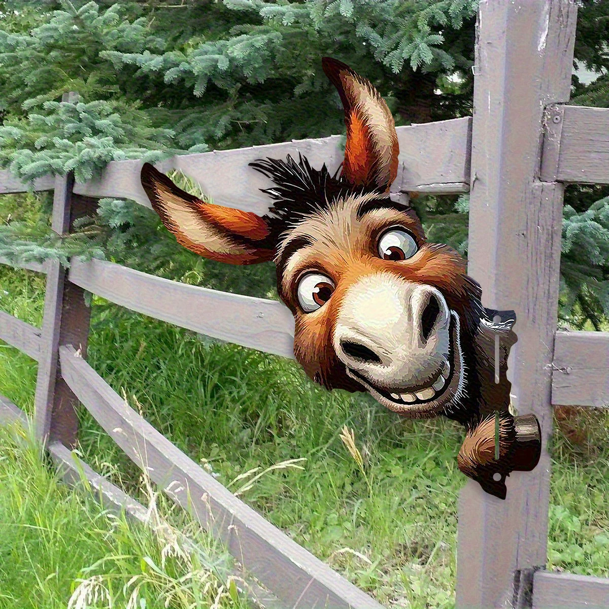 1pc Metal Farmhouse Decor -  Peeking Donkey Head Fence Metal Decoration, Weather-Resistant Outdoor Garden Decoration thumbnail 4