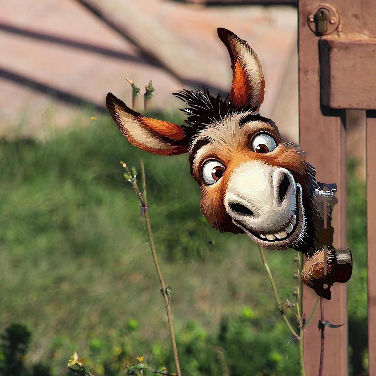 1pc Metal Farmhouse Decor -  Peeking Donkey Head Fence Metal Decoration, Weather-Resistant Outdoor Garden Decoration thumbnail 2