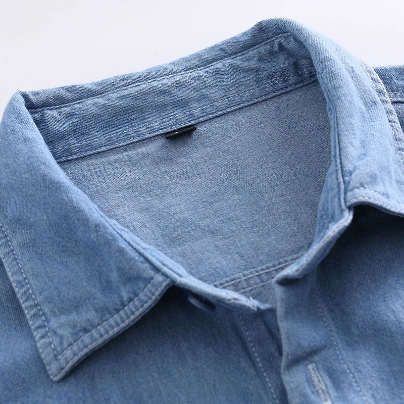 Summer Men's Short Sleeve Denim Shirt with Patch Pockets - Soft Cotton Blend Casual Utility Fashion Workwear Shirt thumbnail 4