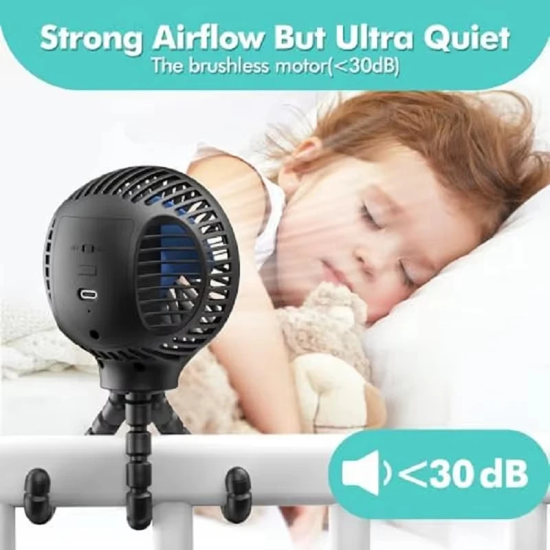 Stroller Fan Portable Baby Fan with 3 Speeds Quiet Rechargeable Fans for Travel Outdoor Car Seat Crib Baby Stroller Accessories thumbnail 3